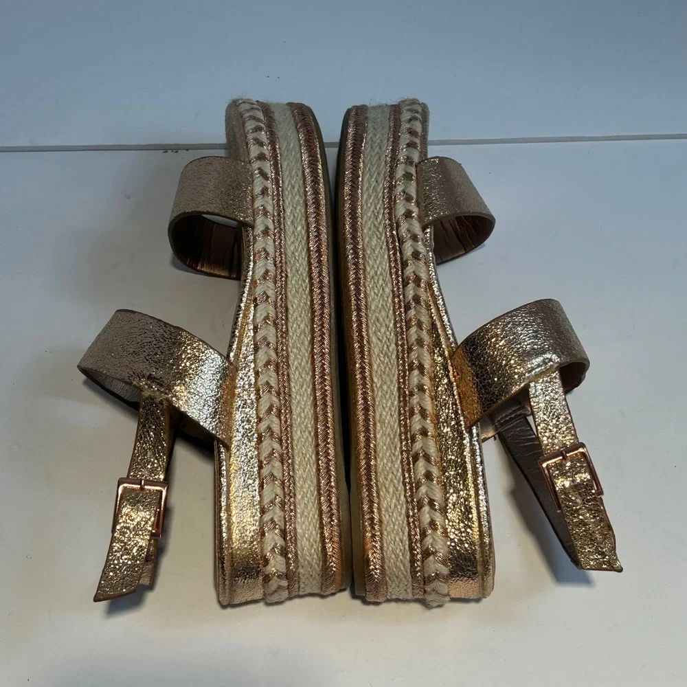 Bamboo Infinity-05M Rose Gold Metallic Espadrille Platform Wedge Sandals‎ 8.5